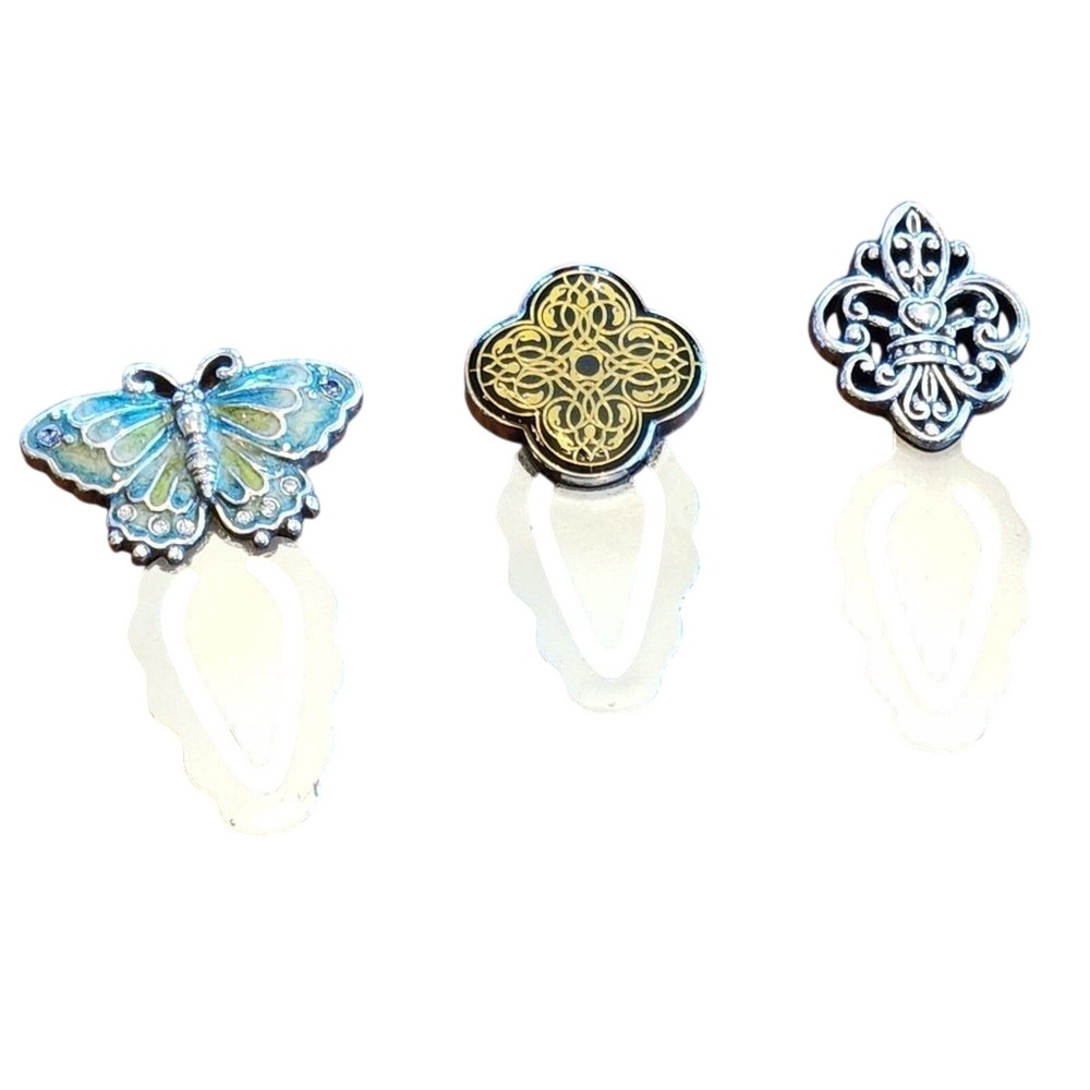 Brighton Vintage Bookmark Set Butterfly Quatrefoil Fleur-de-lis Silver Gold 2"